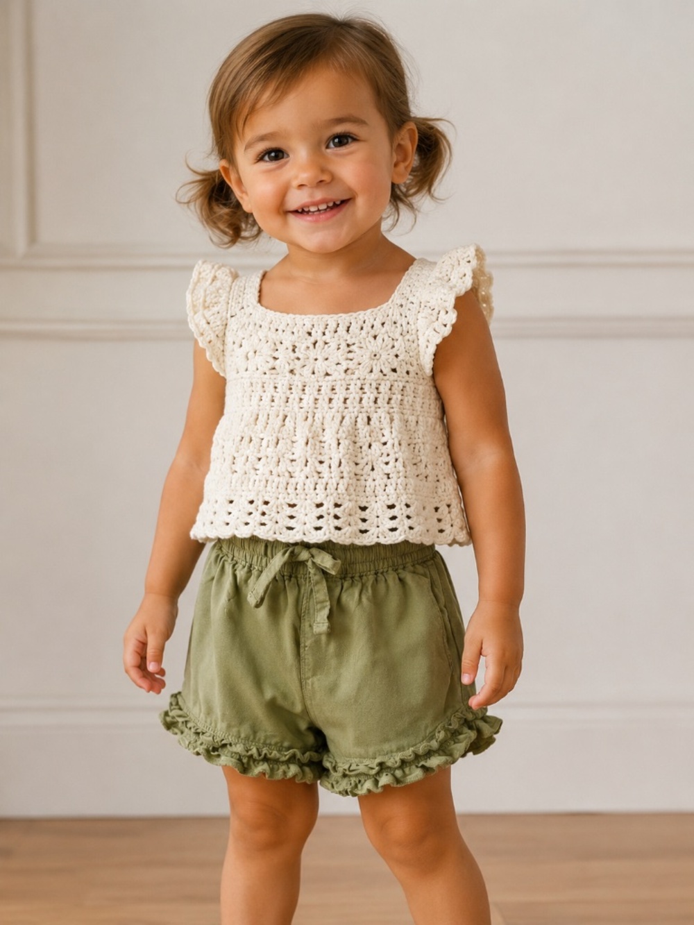 Girls Olive Green Ruffle Hem Rayon Shorts Toddler Size 2T